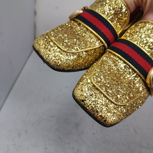 GUCCI GOLD SEQUIN GG PEYTON WEB HEEL SHOE - Picture 8 of 10